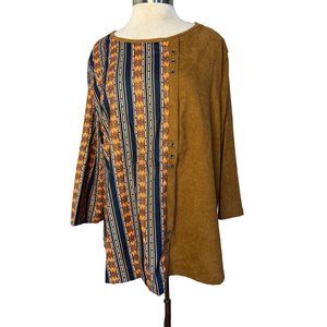Graciela woman’s blouse 5XL brown blue orange 3/4 sleeve round neck poll over